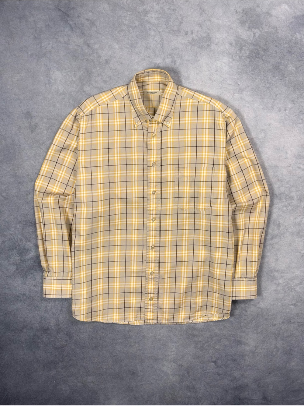 Burberry London Vintage Nova Check Plaid Yellow Beige Button Down Shirt